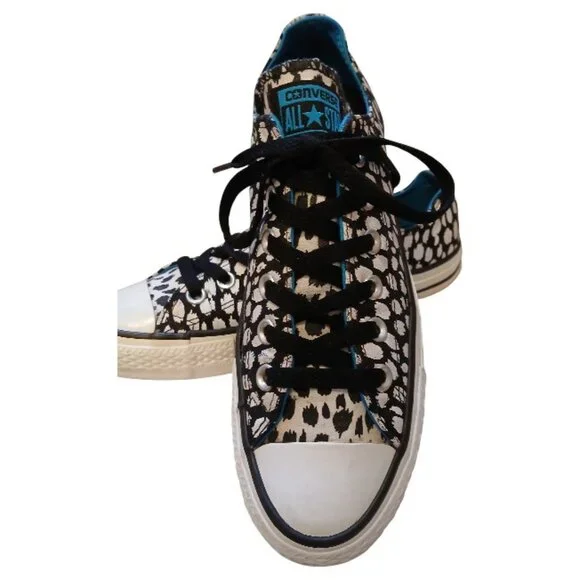 CONVERSE All-Stars Black & White (with turquoise trim) Artistic Sneakers - Picture 11 of 14